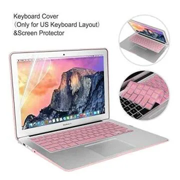 iCasso Compatible with MacBook Pro 13 Inch Case 2012-2015 Release Model A1425/A1502 Bundle 5 in 1, Hard Case, Sleeve, Screen Protector, Keyboard Cover & Dust Plug- Rose Quartz