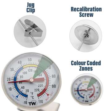 Milk Thermometer and 600ml Milk Frother Jug for Perfect Barista Style Coffee Making Great for Frothy Latte Cappuccino