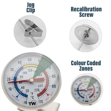 Milk Thermometer and 600ml Milk Frother Jug for Perfect Barista Style Coffee Making Great for Frothy Latte Cappuccino
