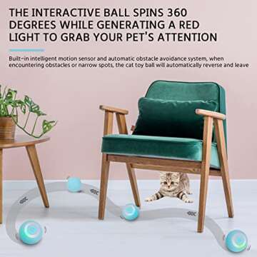 PAKESI Interactive Cat Toys Ball, Automatic 360° Self-Rotating Rolling Ball with USB Rechargeable pet Exercise Chase Toy Ball for Kitten & Dog Playing