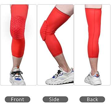 Cantop Knee Pads Long Leg Sleeves Braces for Basketball Volleyball Football and All Contact Sports Kids Youth Adult Girls Boys Women Men 2 Pack (I-Long Kneepad Red, M)
