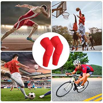 Cantop Knee Pads Long Leg Sleeves Braces for Basketball Volleyball Football and All Contact Sports Kids Youth Adult Girls Boys Women Men 2 Pack (I-Long Kneepad Red, M)