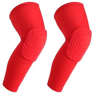 Cantop Knee Pads Long Leg Sleeves Braces for Basketball Volleyball Football and All Contact Sports Kids Youth Adult Girls Boys Women Men 2 Pack (I-Long Kneepad Red, M)
