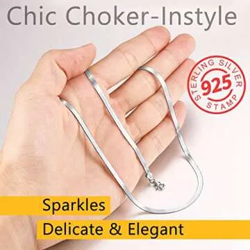 Silver Flat Herringbone Chains 12inch Choker Layered Necklaces for Women Flat Snake Chain