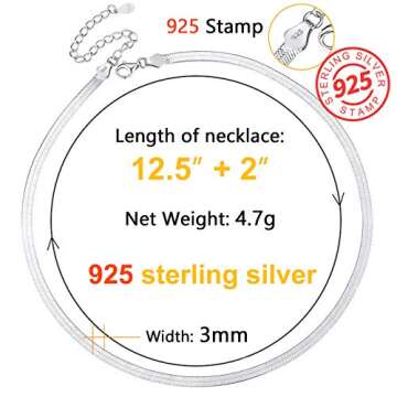 Silver Flat Herringbone Chains 12inch Choker Layered Necklaces for Women Flat Snake Chain