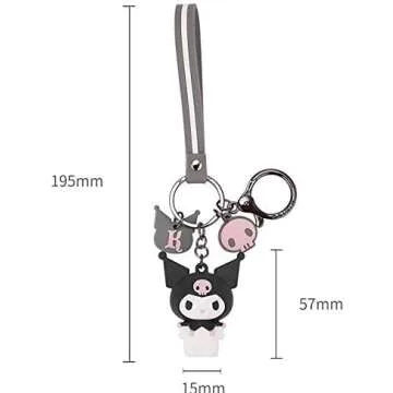 PaPiJoJo Cute Keychain Kawaii Anime Keychains Accessories Keyring Key Purse Car Backpack Charms,2 Pcs Set,Pink + Black