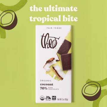 Theo Organic Dark Chocolate Bar with Coconut, 12 Pack