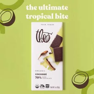Theo Organic Dark Chocolate Bar with Coconut, 12 Pack