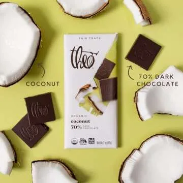 Theo Organic Dark Chocolate Bar with Coconut, 12 Pack