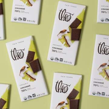 Theo Organic Dark Chocolate Bar with Coconut, 12 Pack