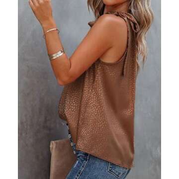 BTFBM Women Sleeveless Tie Mock Neck Summer Tops Loose Casual Side Bow Satin Halter Tank Top Blouse Shirts(Halter Dark Brown, Large)