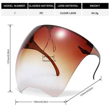 Bevi Goggle Sunglasses Visor Full Face Cover UV 400 Daily Entertainment Protective Eyewear FSCC10