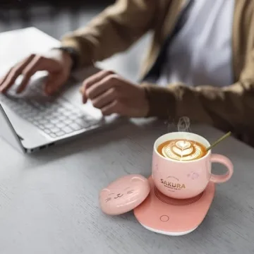 Cute Cat Coffee Warmer with Mug - Perfect Gift Idea