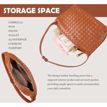 YLYYHH Vegan Leather Woven Tote Handbag, Top-handle Shoulder Bag, Woven Leather Pure Underarm Purse, Clutch Bag Braided Bag (Brown)