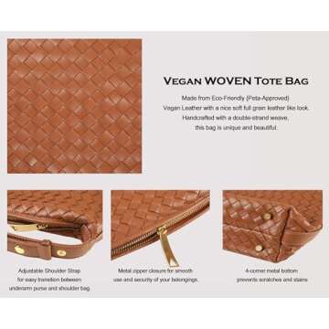 YLYYHH Vegan Leather Woven Tote Handbag, Top-handle Shoulder Bag, Woven Leather Pure Underarm Purse, Clutch Bag Braided Bag (Brown)