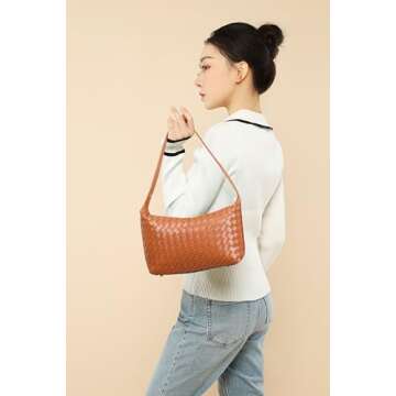 YLYYHH Vegan Leather Woven Tote Handbag, Top-handle Shoulder Bag, Woven Leather Pure Underarm Purse, Clutch Bag Braided Bag (Brown)