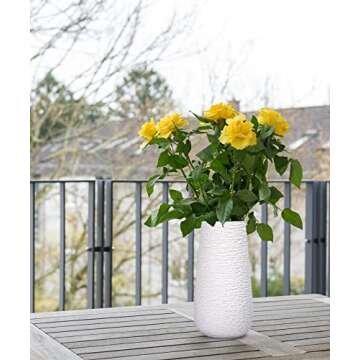 D'vine Dev 10 Inch Textured White Elegant Oval Ceramic Vase for Flowers, Home Décor Vase with Design Box, VS-LD-B-1