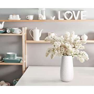 D'vine Dev 10 Inch Textured White Elegant Oval Ceramic Vase for Flowers, Home Décor Vase with Design Box, VS-LD-B-1