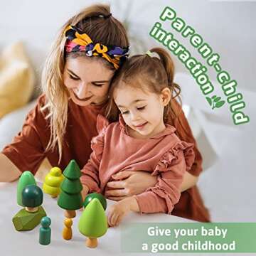 Macabaka Wooden Tree Toy Set 14 Pieces Wooden Sorting Stacking Balancing Stone Rocks Natural Wooden ...