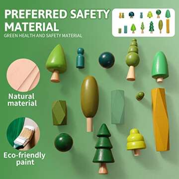 Macabaka Wooden Tree Toy Set 14 Pieces Wooden Sorting Stacking Balancing Stone Rocks Natural Wooden Mini Trees for Home Decor, Cake Topper and Montessori Toys