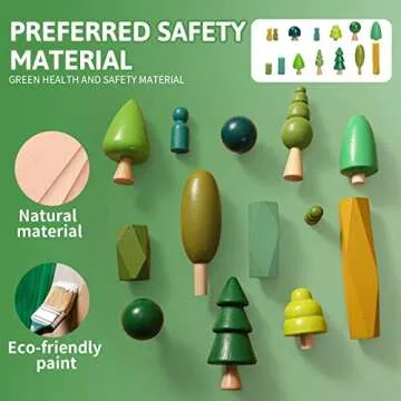 Macabaka Wooden Tree Toy Set 14 Pieces Wooden Sorting Stacking Balancing Stone Rocks Natural Wooden Mini Trees for Home Decor, Cake Topper and Montessori Toys