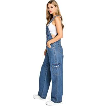 Lana Roux 90s Retro Dungaree Utility Denim Jumpsuit Jean Overalls (Cargo Denim, Small)
