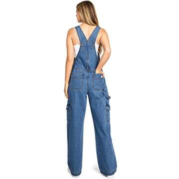 Lana Roux 90s Retro Dungaree Utility Denim Jumpsuit Jean Overalls (Cargo Denim, Small)