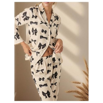 RoseSeek Women's Soft Bowknot Pajama Set for Cozy Sleepwear
