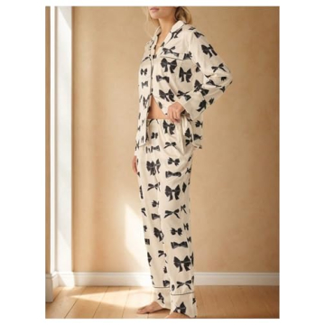 RoseSeek Women's Soft Bowknot Pajama Set for Cozy Sleepwear