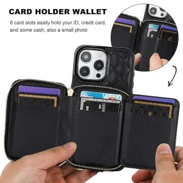 Bocasal Crossbody Wallet Case for iPhone 15 Pro Max, RFID Blocking PU Leather Zipper Handbag Purse Flip Cover, Kickstand Folio Case with Card Slots Holder Wrist Strap Lanyard 5G 6.7 Inch (Black)