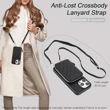 Bocasal Crossbody Wallet Case for iPhone 15 Pro Max, RFID Blocking PU Leather Zipper Handbag Purse Flip Cover, Kickstand Folio Case with Card Slots Holder Wrist Strap Lanyard 5G 6.7 Inch (Black)