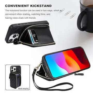 Bocasal Crossbody Wallet Case for iPhone 15 Pro Max, RFID Blocking PU Leather Zipper Handbag Purse Flip Cover, Kickstand Folio Case with Card Slots Holder Wrist Strap Lanyard 5G 6.7 Inch (Black)