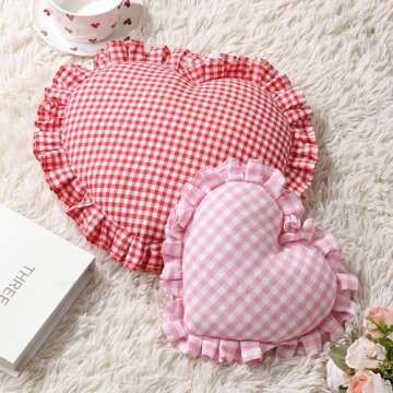 Bunny Chorus Valentines Day Decorations, 2pcs Love Heart Shaped Pillows, 13"& 9" Gingham Valentines Pillows, Romantic Heart-Shaped Throw Pillows for Valentines Gifts, Bedroom, Sofa, Holiday Pillows