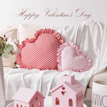 Bunny Chorus Valentines Day Decorations, 2pcs Love Heart Shaped Pillows, 13"& 9" Gingham Valentines Pillows, Romantic Heart-Shaped Throw Pillows for Valentines Gifts, Bedroom, Sofa, Holiday Pillows