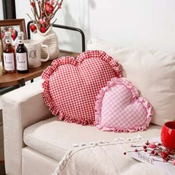 Bunny Chorus Valentines Day Decorations, 2pcs Love Heart Shaped Pillows, 13"& 9" Gingham Valentines Pillows, Romantic Heart-Shaped Throw Pillows for Valentines Gifts, Bedroom, Sofa, Holiday Pillows