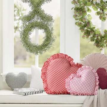 Bunny Chorus Valentines Day Decorations, 2pcs Love Heart Shaped Pillows, 13"& 9" Gingham Valentines Pillows, Romantic Heart-Shaped Throw Pillows for Valentines Gifts, Bedroom, Sofa, Holiday Pillows