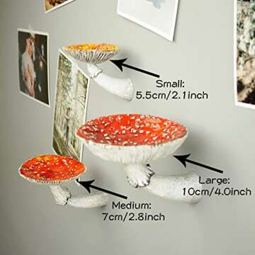 Kunyeah Mushroom Hanging Shelf,Wall Floating Shelf Mushroom Shaped Resin Hanging Ornaments Home Decor Wall Storage Shelves for Bedroom, Living Room, Bathroom (Medium)