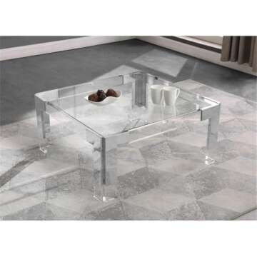 Meridian Furniture Casper Collection Modern | Contemporary Glass Top Coffee Table with Sturdy Stainl...