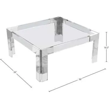 Meridian Furniture Casper Collection Modern | Contemporary Glass Top Coffee Table with Sturdy Stainless Steel and Acrylic Base, 36" W x 36" D x 16.5" H, Chrome