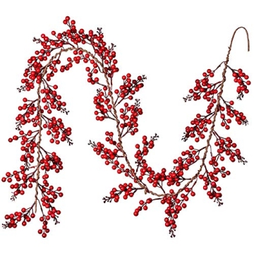 DearHouse 6FT Red Berry Christmas Garland, Artificail Pip Berry Garland Indoor Outdoor Home Decorati...