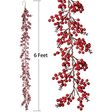 DearHouse 6FT Red Berry Christmas Garland for Holiday Decor