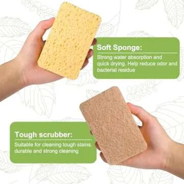Yolaist 12 Pack Non-Scratch Scrub Sponge, Natural Kitchen Sponges for Cleaning Kitchen, Scratch Free Biodegradable Sponges for Dishes, No-Stick Cookware