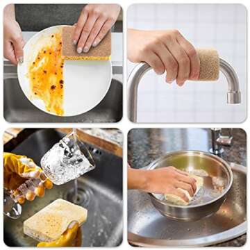 Yolaist 12 Pack Non-Scratch Scrub Sponge, Natural Kitchen Sponges for Cleaning Kitchen, Scratch Free Biodegradable Sponges for Dishes, No-Stick Cookware