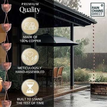 Rain Chains Direct - Tulip Rain Chain - 8.5 FT - Pure Solid Copper - Premium Rain Chains for Gutters
