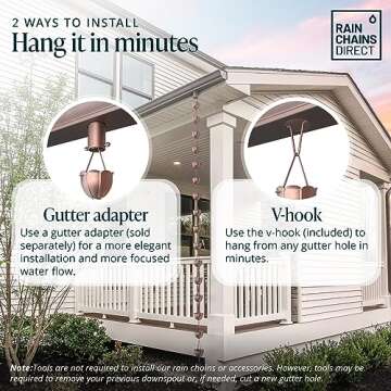 Rain Chains Direct - Tulip Rain Chain - 8.5 FT - Pure Solid Copper - Premium Rain Chains for Gutters