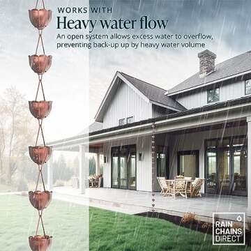 Rain Chains Direct - Tulip Rain Chain - 8.5 FT - Pure Solid Copper - Premium Rain Chains for Gutters