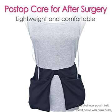 Mastectomy Drain Holder After Tummy Tuck Bag Drainage Pockets Belt for Breast Cancer Surgery JP Drain Bulbs Nephrostomy Post Surgical Recovery Black
