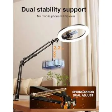 Overhead Phone Mount for Recording,Clip-on Overhead Phone Holder[Anti-Shaking] with 10.5" Ring Light,Content Creator Essentials Overhead Tripod for iPhone for Video Recording