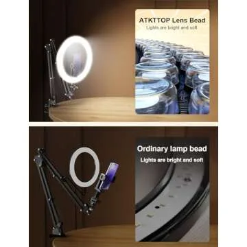 Overhead Phone Mount for Recording,Clip-on Overhead Phone Holder[Anti-Shaking] with 10.5" Ring Light,Content Creator Essentials Overhead Tripod for iPhone for Video Recording