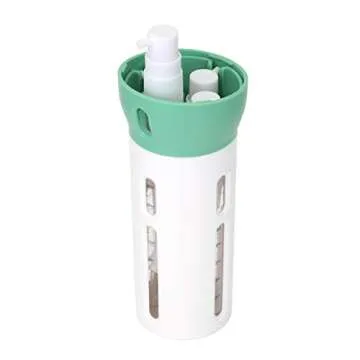 Travigo 4-in-1 Travel Dispenser Bottle, TSA Approved,Includes Four Empty Reusable 1.4 oz. (40 mL) Cosmetic Toiletry Containers for Sanitizer, Soap, Lotions, Skincare, Makeup Products (Green)